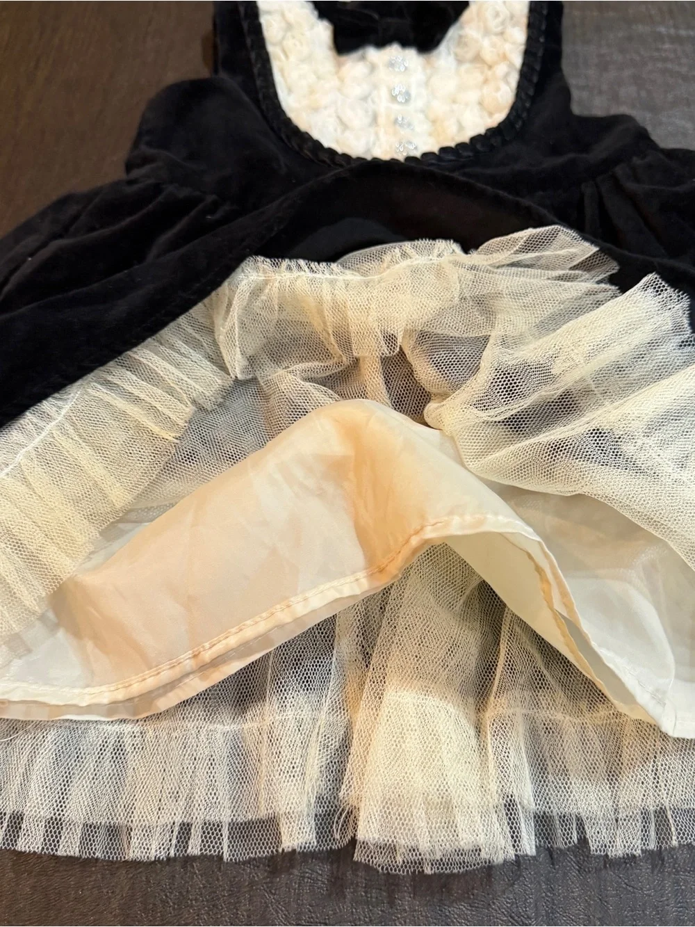 Harajuku Girls Black Velvet Formal Dress with Ivory Lace Bib Sz 2T